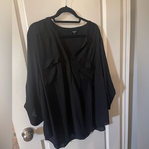 Torrid Harper Georgette Pullover 3/4 Sleeve Blouse Black